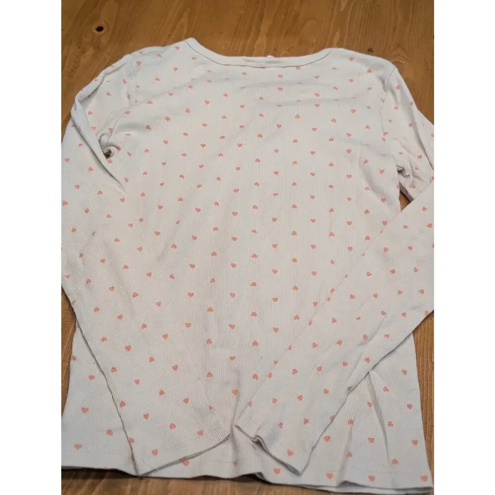 Gap Kids Long Sleeve V-Neck Ribbed Henley, White, Pink, Girl's XXL 14/15, LN